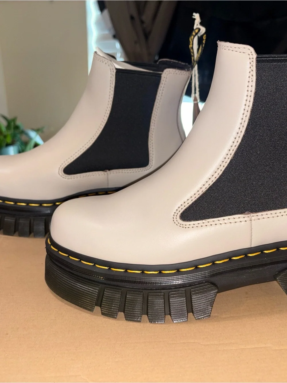 Dr. Martens Chunky Chelsea Boot in Light Taupe with Black Elastic